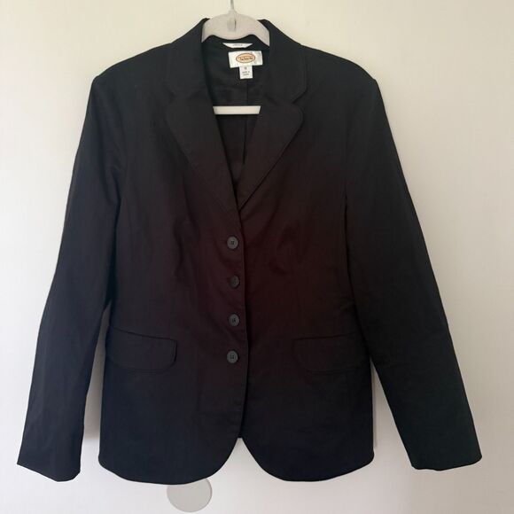 VTG Talbots Black Stretch Blazer Button Front Lined Cotton Blend Classic Fit 12 - Picture 1 of 7